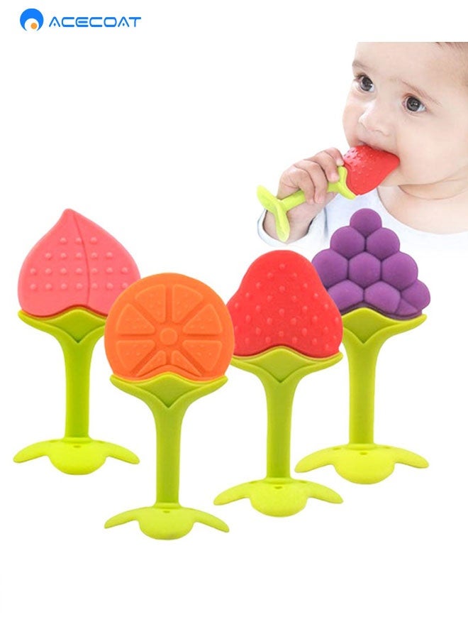ايسكوت عضاضه رضع العاب تسنين الطفل بحواف ملساء وامنة (4 قطع) | عضاضة فاكهة من السيليكون الناعم الامن غذائيًّا للاطفال | امنة للاستخدام في الثلاجة | مجموعة عضاضة تسنين للاولاد والبنات خالية من البيسفول بنسبة 100% - Image 1
