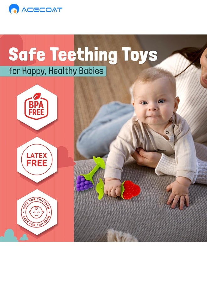 ايسكوت عضاضه رضع العاب تسنين الطفل بحواف ملساء وامنة (4 قطع) | عضاضة فاكهة من السيليكون الناعم الامن غذائيًّا للاطفال | امنة للاستخدام في الثلاجة | مجموعة عضاضة تسنين للاولاد والبنات خالية من البيسفول بنسبة 100% - Image 2