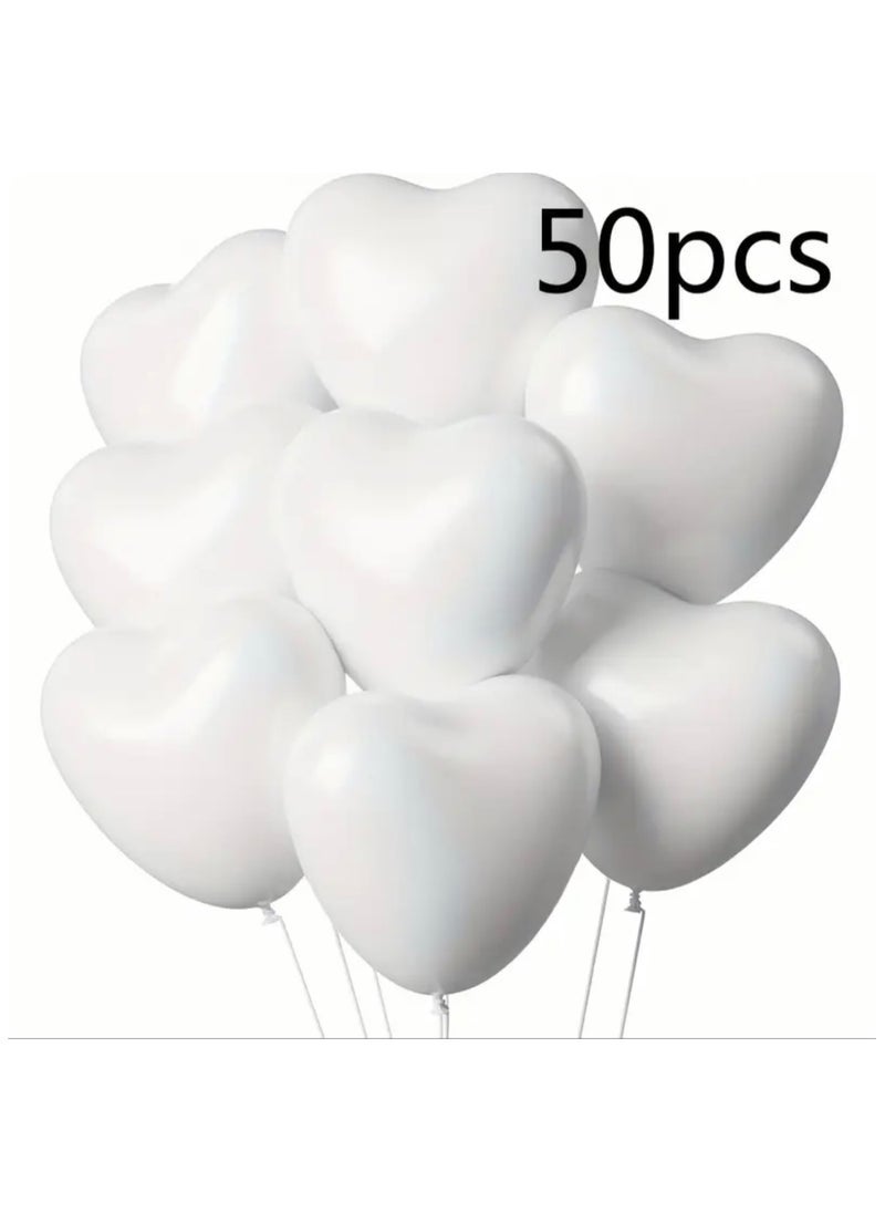 Just Quality 50pcs White Heart-Shaped Latex Balloons, for Valentine'S Day, Birthday, Wedding, Anniversary, Engagement, Love Valentine'S Day Gift, Home & Party Decorations, Ballon party - Image 1