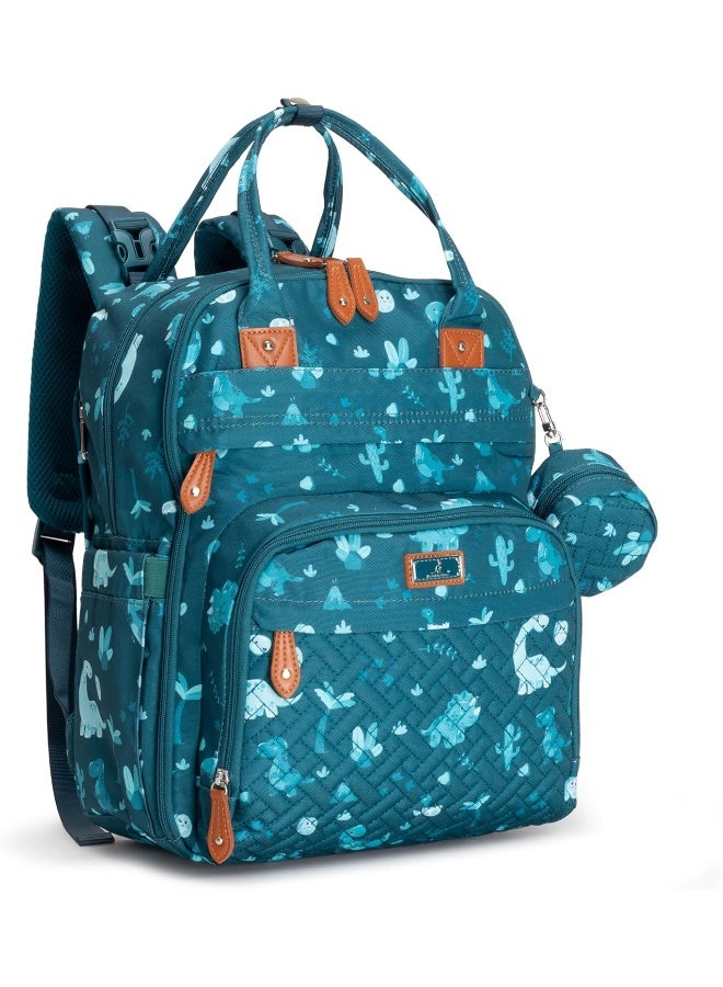 BabbleRoo Diaper Bag Backpack, Baby Essentials Travel Bag with Changing Pad, Stroller Straps & Pacifier Case, Dino - Image 1