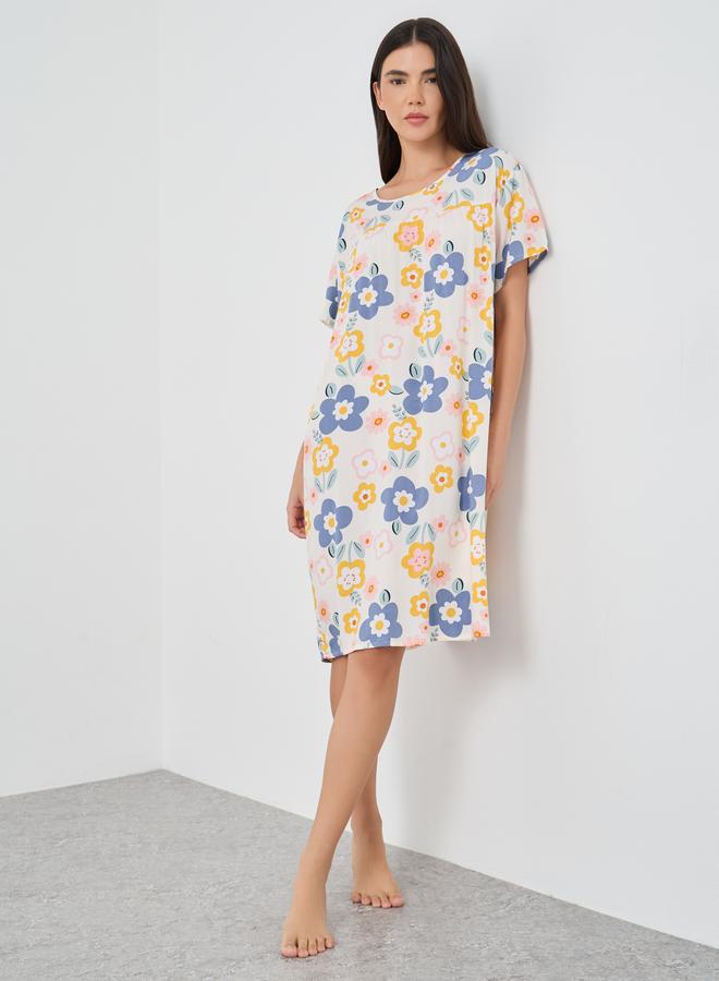 Take Two Floral Printed Short Sleeve Midi Nightdress - Image 1