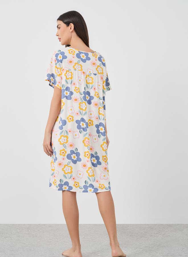 Take Two Floral Printed Short Sleeve Midi Nightdress - Image 4