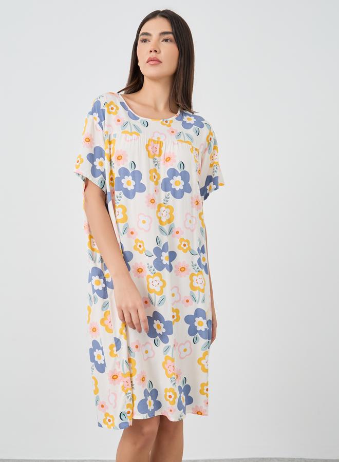 Take Two Floral Printed Short Sleeve Midi Nightdress - Image 2