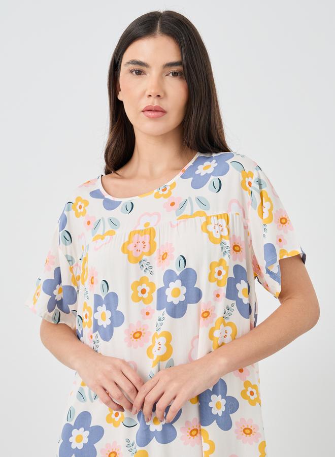 Take Two Floral Printed Short Sleeve Midi Nightdress - Image 3