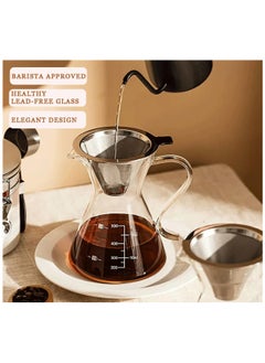 Excefore Pour Over Coffee Maker, Elegant Drip Coffee Maker with Reusable Stainless Steel Filter Dripper, Lead-Free Borosilicate Glass Coffee Carafe for 1-4Cup, 500ml 18oz  - Image 2
