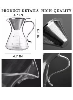 Excefore Pour Over Coffee Maker, Elegant Drip Coffee Maker with Reusable Stainless Steel Filter Dripper, Lead-Free Borosilicate Glass Coffee Carafe for 1-4Cup, 500ml 18oz  - Image 4