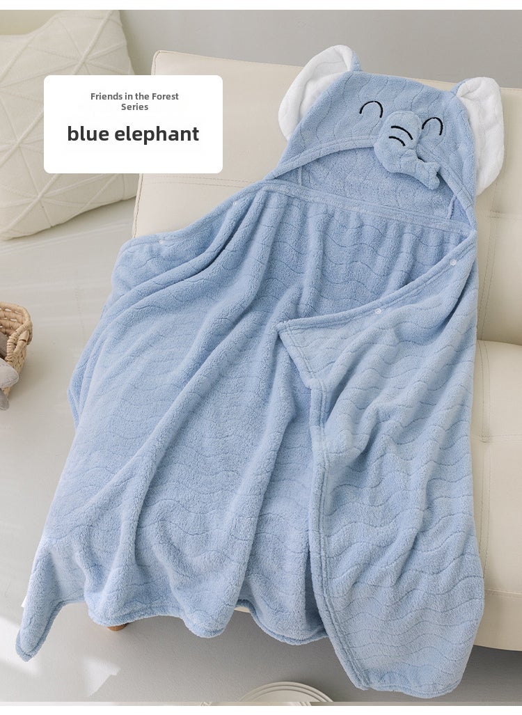Generic - Infant Coral Fleece Hooded Cape Soft Cartoon Animal Towel Little Blue Elephant - Image 1