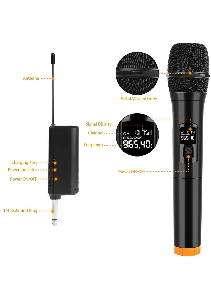 UHF Wireless Unidirectional Microphone Handheld Mic with Receiver 1/4 Output for Conference/Weddings/Church/Stage/Party/Karaoke, 80ft (Duel Cordless) (Black) - Image 1