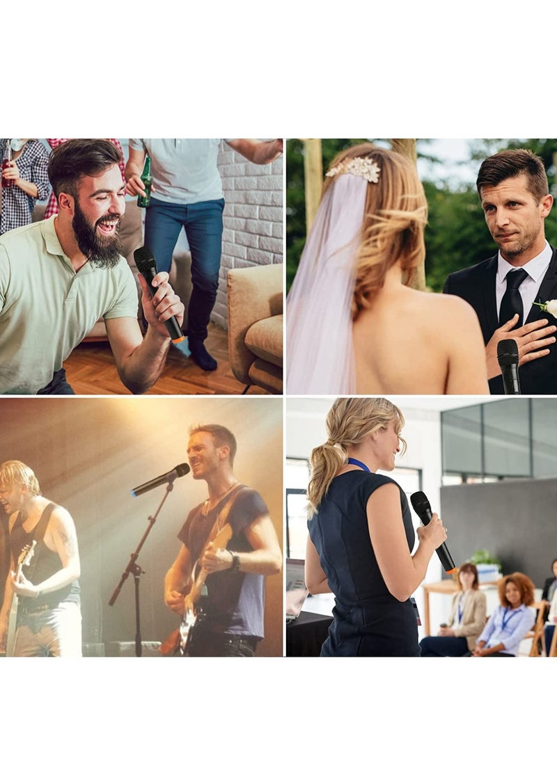 UHF Wireless Unidirectional Microphone Handheld Mic with Receiver 1/4 Output for Conference/Weddings/Church/Stage/Party/Karaoke, 80ft (Duel Cordless) (Black) - Image 4