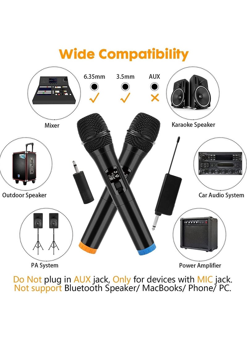 UHF Wireless Unidirectional Microphone Handheld Mic with Receiver 1/4 Output for Conference/Weddings/Church/Stage/Party/Karaoke, 80ft (Duel Cordless) (Black) - Image 2