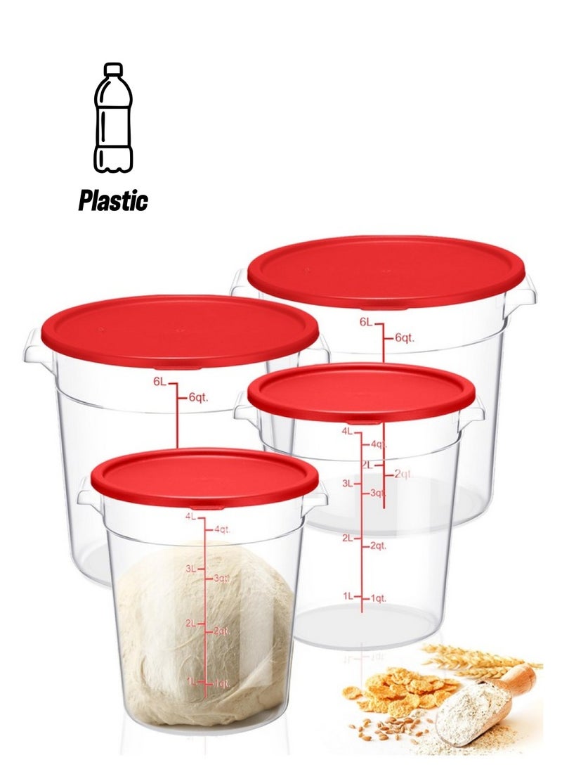 Suclain 4 Set 6 Quart 4 Qt Round Food Storage Containers With Lids Clear Proofing Container For Dough Bread With Scale Handle Home Restaurant Commercial Food Storage(Red) - Image 1