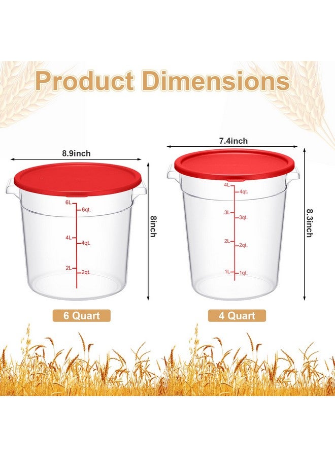 Suclain 4 Set 6 Quart 4 Qt Round Food Storage Containers With Lids Clear Proofing Container For Dough Bread With Scale Handle Home Restaurant Commercial Food Storage(Red) - Image 2