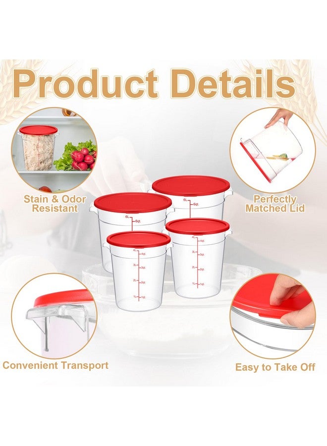Suclain 4 Set 6 Quart 4 Qt Round Food Storage Containers With Lids Clear Proofing Container For Dough Bread With Scale Handle Home Restaurant Commercial Food Storage(Red) - Image 3