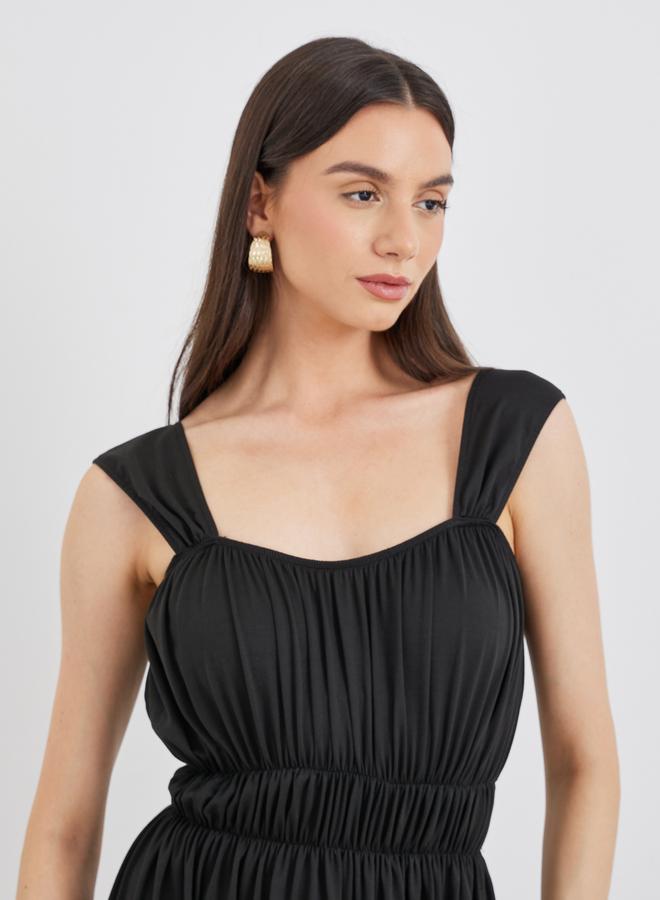 تايك تو فستان ميدي سادة بتفاصيل مزمومة - Image 4