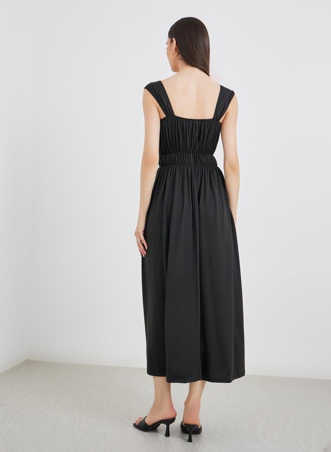 تايك تو فستان ميدي سادة بتفاصيل مزمومة - Image 5