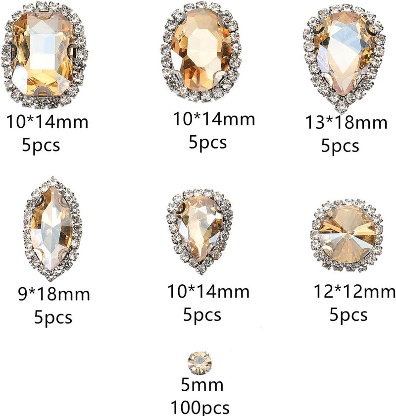 Choupee Sew On Rhinestones, 130PCS Sew On Glass Rhinestone Metal Back Prong Setting Sewing Claw Rhinestone Mixed Shapes for Costume, Clothes, Garments, Dress, Earring, Belt and Shoes - Image 2