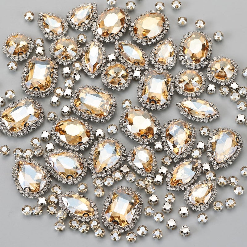 Choupee Sew On Rhinestones, 130PCS Sew On Glass Rhinestone Metal Back Prong Setting Sewing Claw Rhinestone Mixed Shapes for Costume, Clothes, Garments, Dress, Earring, Belt and Shoes - Image 1