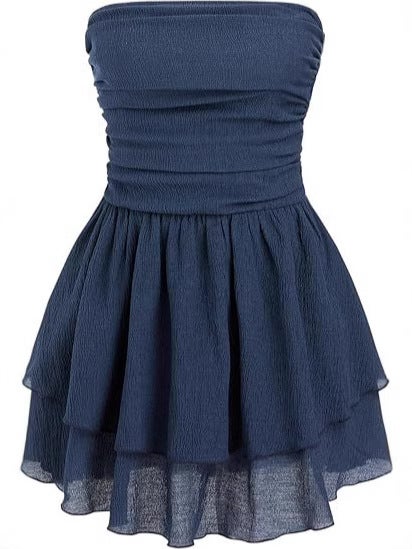 Europe and the United States cross-border 2024 summer ins explosions tube chest ruffled cake skirt evening dress womens dresses Navy blue - Image 1