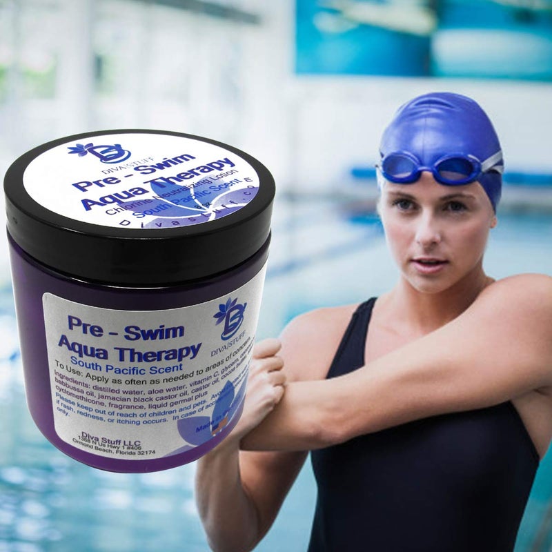 Diva Stuff لوشن ترطيب الجسم قبل السباحة من ديفا ستاف لعلاج المياه بالكلور، يحمي البشرة من الكلور ومياه البحر، 8 أونصات - صنع في الولايات المتحدة الأمريكية، رائحة المحيط الهادئ الجنوبي - Image 4