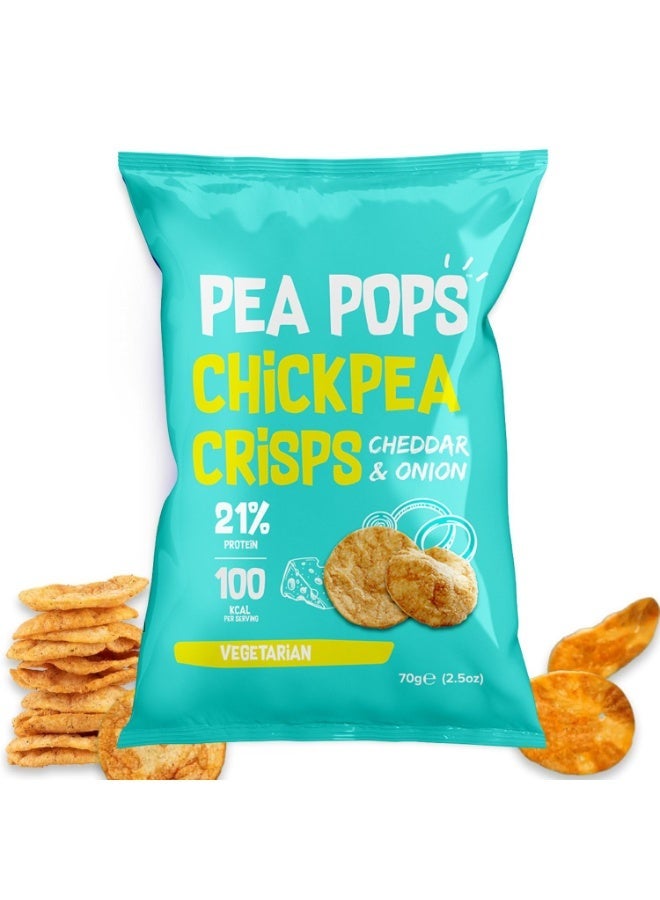 Pea Pops Healthy Chickpea Crisps - Low Calorie, Gluten Free, 28% Protein Snacks that are Popped Not Fried (70g, Cheddar & Onion - Image 1