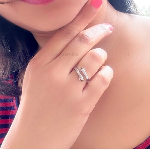 Parnika Cute Hug Me Finger Ring in Pure 92.5 Sterling Silver | Gift For Girls & Women | With Certificate of Authenticity | Ready to Gift Box | (10) - Image 3