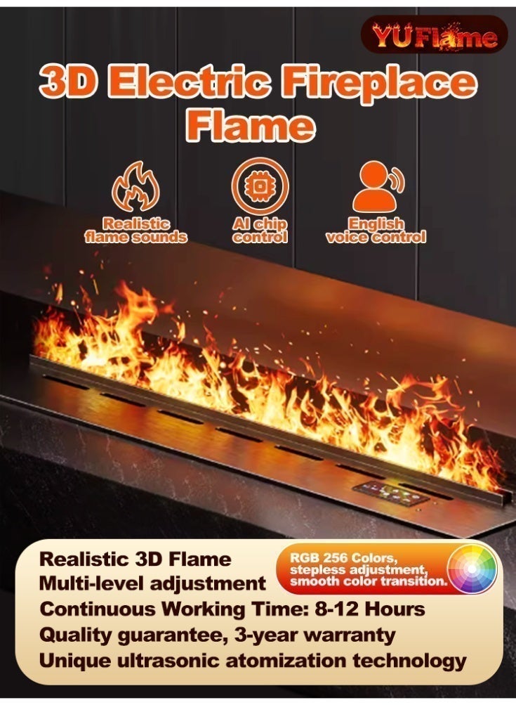 Yuflame 128 Color 3D Steam Built-in Electric Fireplace with App & Voice Control, Realistic Flame Sound, Adjustable Color & Flame Height, Remote Control, Decorative Fireplace for Living Room, Bar & Bedroom - Image 1