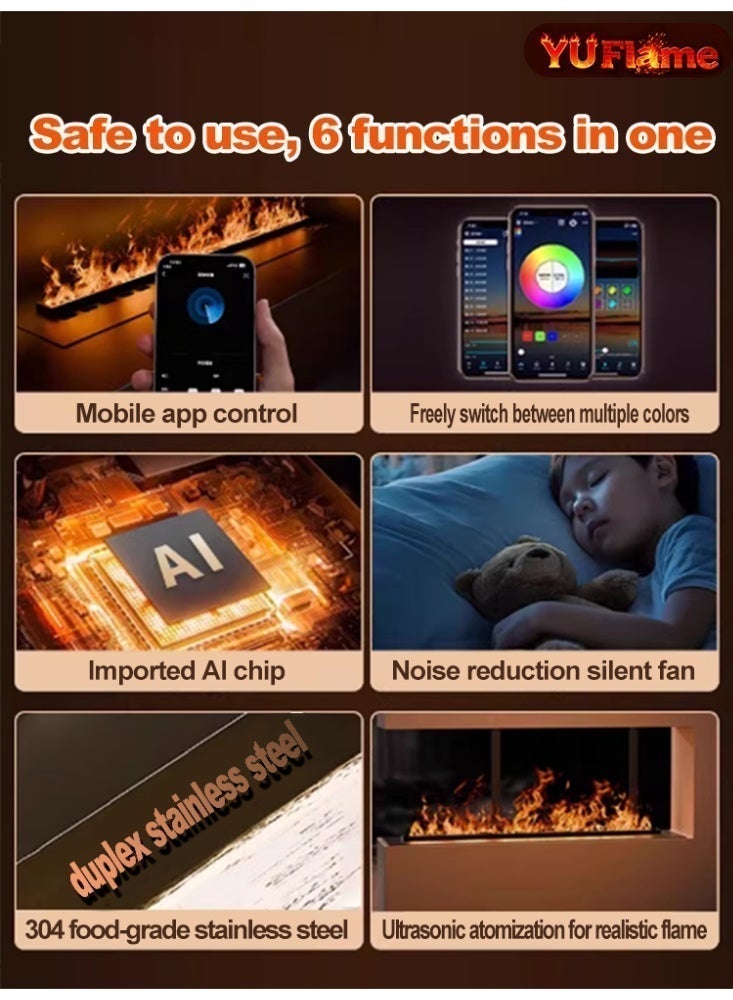 Yuflame 128 Color 3D Steam Built-in Electric Fireplace with App & Voice Control, Realistic Flame Sound, Adjustable Color & Flame Height, Remote Control, Decorative Fireplace for Living Room, Bar & Bedroom - Image 5