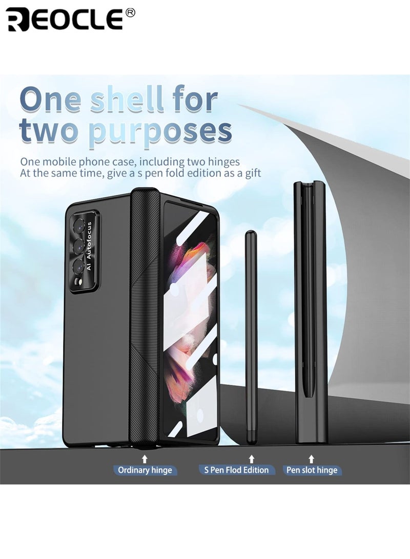 REOCLE Samsung Galaxy Fold 3 Mobile Phone Case Solid Color Magnetic Hinge Folding Protective Cover Shock-proof and Drop-proof Comfortable Feel Mobile Phone Case Suitable for Z Fold 3 - Image 5