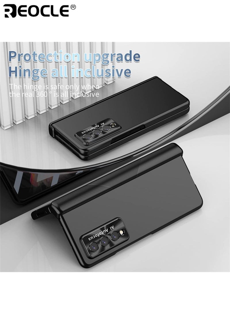 REOCLE Samsung Galaxy Fold 3 Mobile Phone Case Solid Color Magnetic Hinge Folding Protective Cover Shock-proof and Drop-proof Comfortable Feel Mobile Phone Case Suitable for Z Fold 3 - Image 2