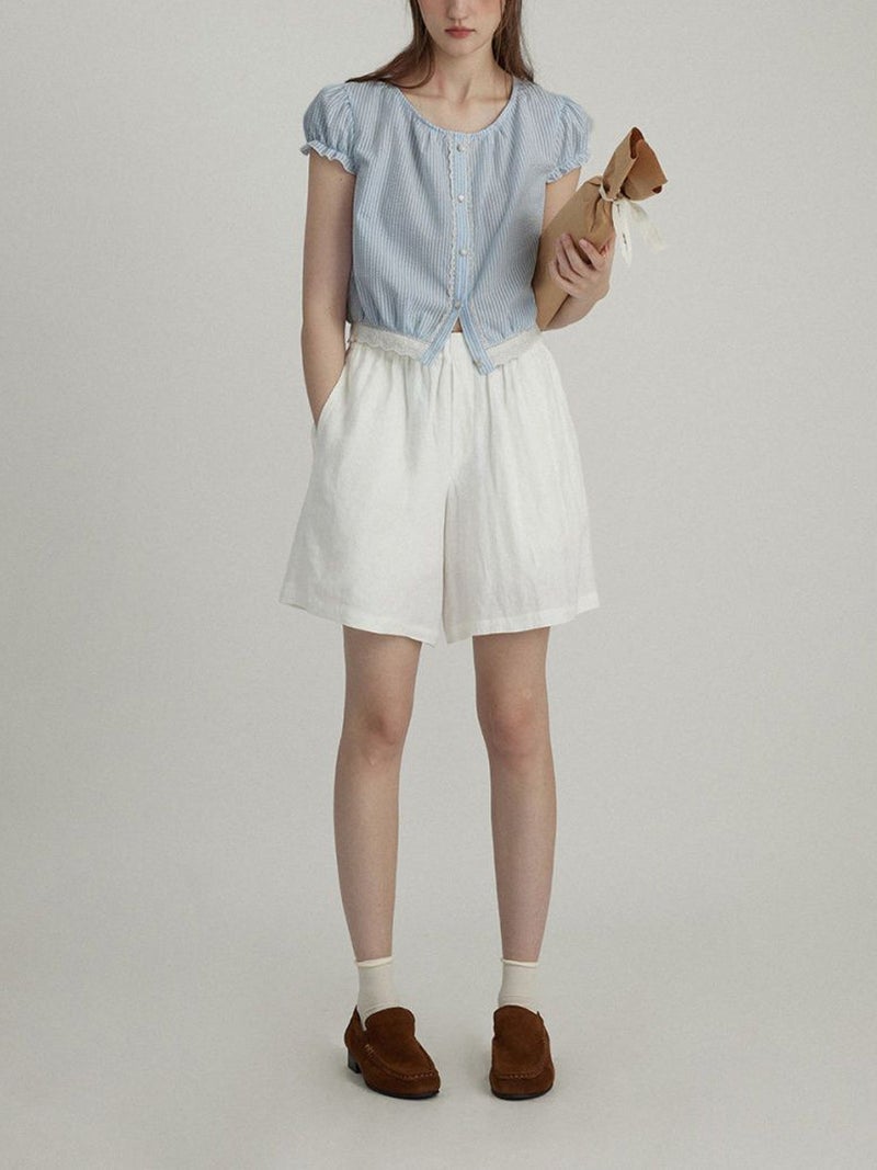 French Style Lace Ear Edge Striped Shirt 2024 Commuter Style Floral Slim T-Shirt - Image 5