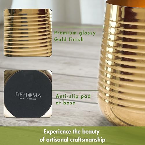 BEHOMA Metal Ribbed Design Planter for Home Decor | Decoratives for Indoor Outdoor Balcony Living Room | Table Decorative Plant Pot | Size Height- 5.5" x Dia. 5" inch | Golden (Plant not Included) - Image 5