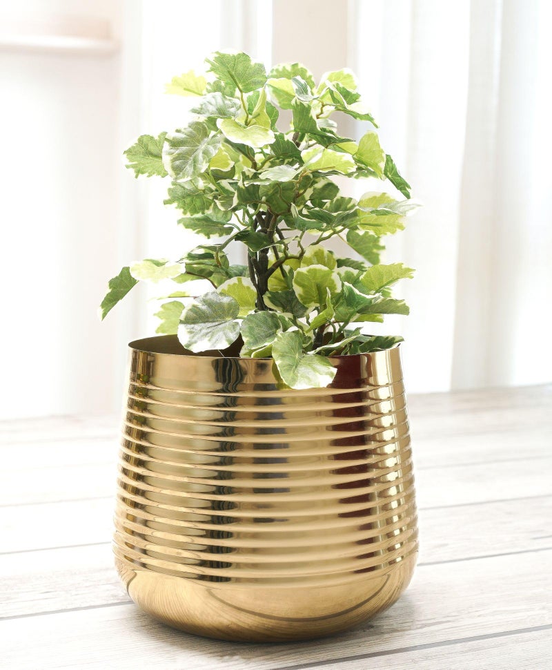 BEHOMA Metal Ribbed Design Planter for Home Decor | Decoratives for Indoor Outdoor Balcony Living Room | Table Decorative Plant Pot | Size Height- 5.5" x Dia. 5" inch | Golden (Plant not Included) - Image 2