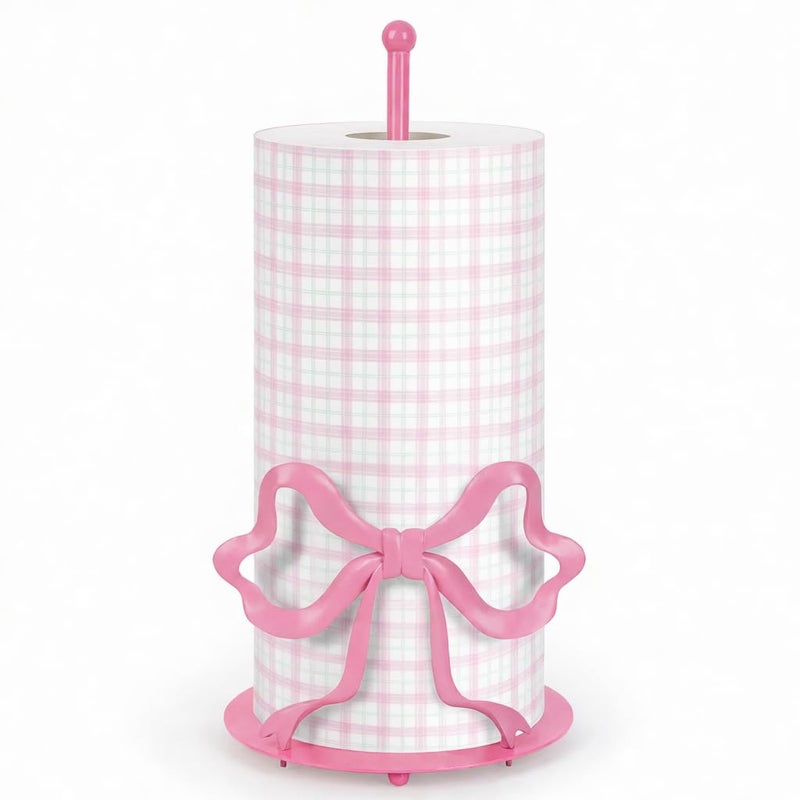 Hebaogugu Pink Bow Paper Towel Holder, Cute Paper Towel Roll Holder, 3D Printed Standing Paper Towel Holder for Kitchen Countertops Bathroom with Weighted Base, Kitchen Decor Accessories Gift (Round/Pink Bow) - Image 1