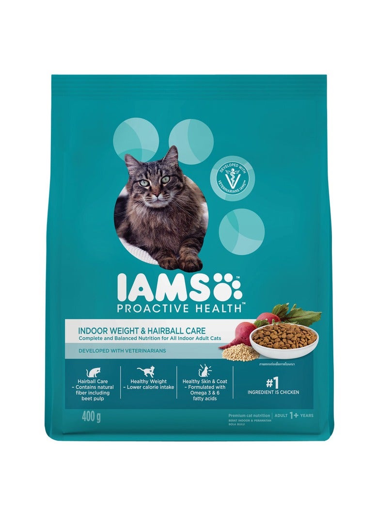 Iams Indoor Weight And Hairball Compelete Balanced Nutrition For All Adult Cats 400g  - Image 1
