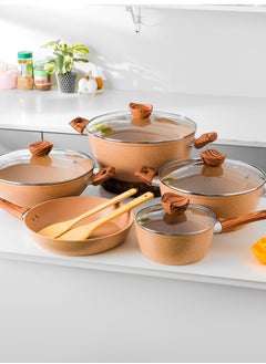 DELCASA Essential 11 Piece Non Stick Cookware Set DC2878 Forged Aluminum Body with Durable Granite Coating 5 Layer Durable Construction, Induction base Casserole, Wok pan, Saucepan, Fry pan and Turner & spoon  - Image 3