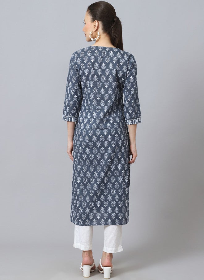 LARGISH Floral Printed Gotta Patti Cotton Kurta with Three-Quarter Sleeves - Image 4