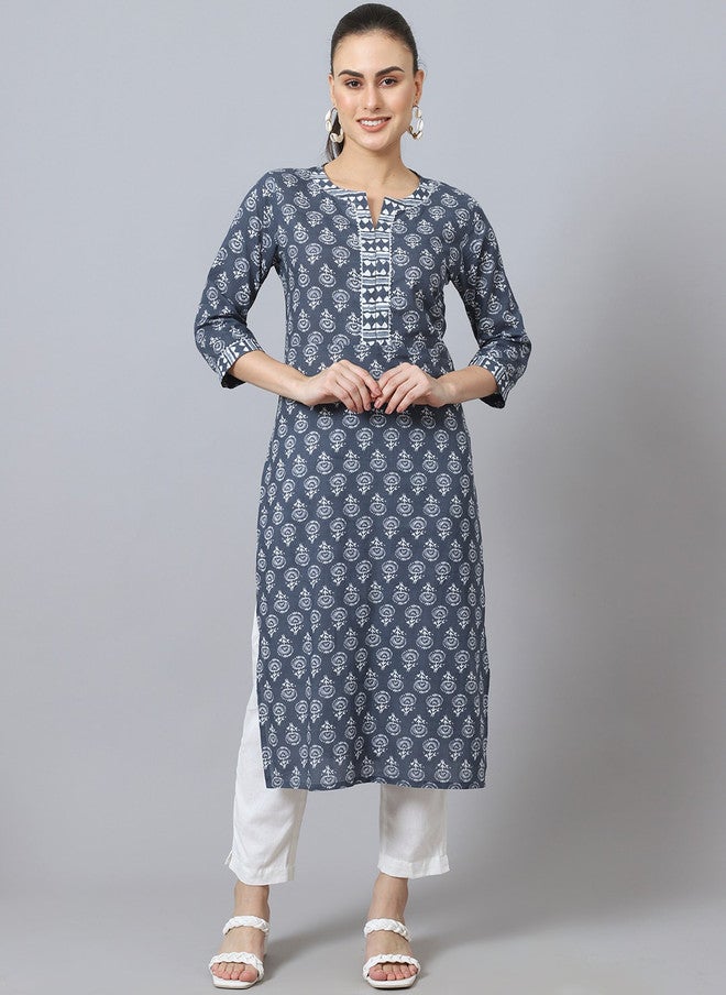 LARGISH Floral Printed Gotta Patti Cotton Kurta with Three-Quarter Sleeves - Image 1