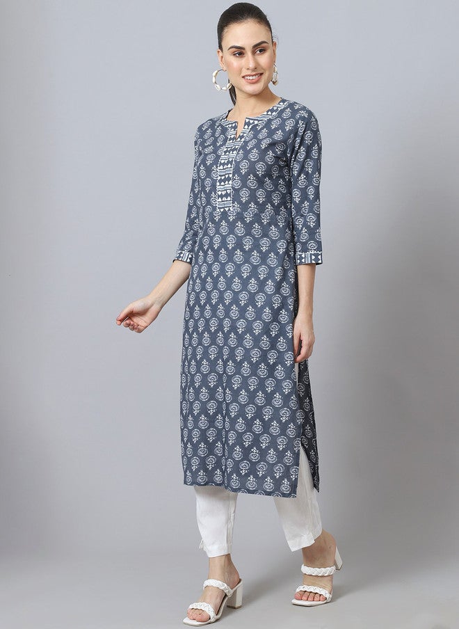 LARGISH Floral Printed Gotta Patti Cotton Kurta with Three-Quarter Sleeves - Image 3