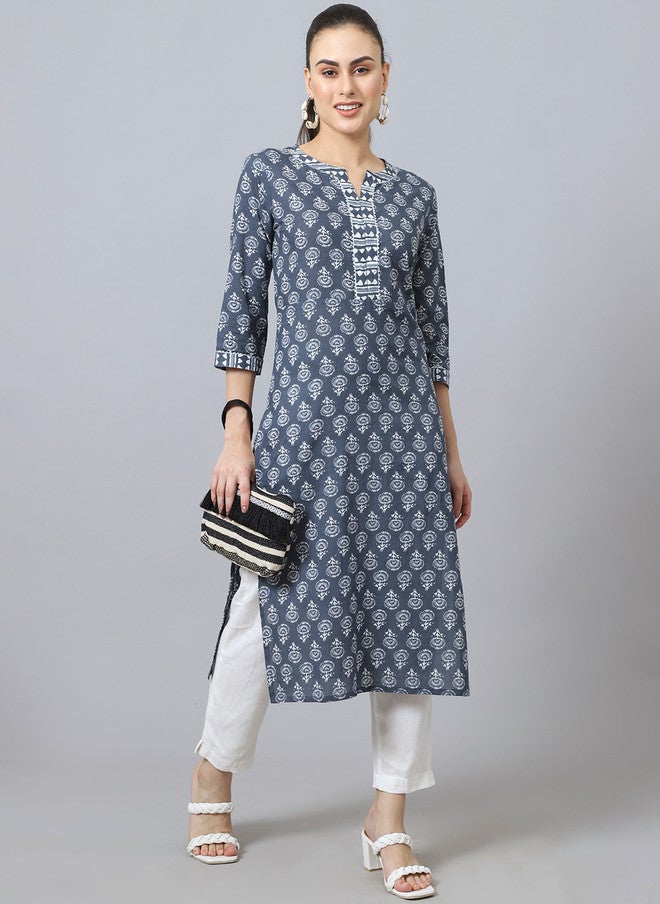 LARGISH Floral Printed Gotta Patti Cotton Kurta with Three-Quarter Sleeves - Image 5