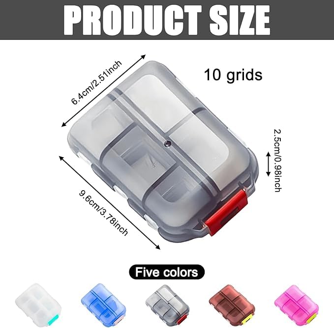 NIYANETAIL Portable Travel Pill Box | 7 Days Small Pill Organizer with 10 Compartments | Moisture Resistant Medicine Box for Travel & Daily Use - Image 3