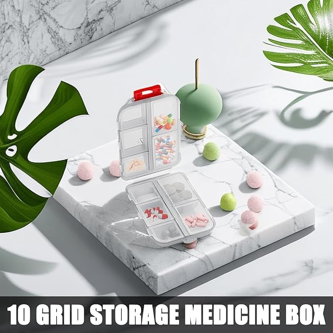 NIYANETAIL Portable Travel Pill Box | 7 Days Small Pill Organizer with 10 Compartments | Moisture Resistant Medicine Box for Travel & Daily Use - Image 4