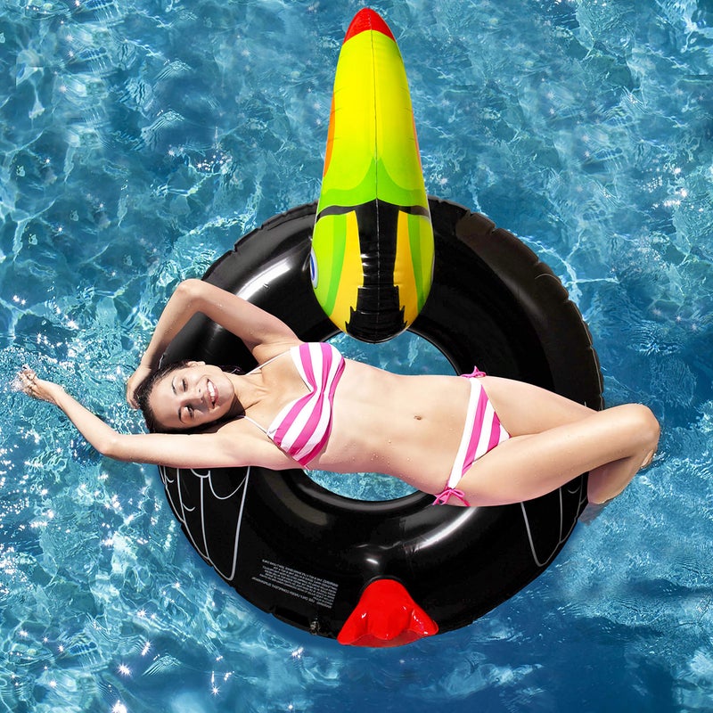 Geefuun Tropical Toucan Inflatable Pool Float Ride On Beach Swimming Rings - Hawaiian Luau Themed Water Toys Party Supplies for Kids Adults - Image 2