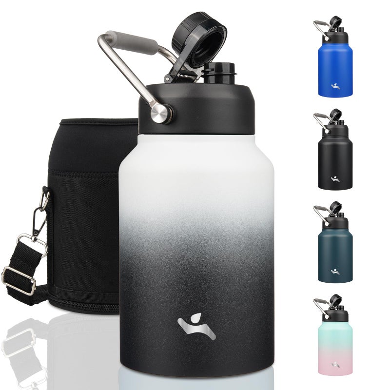 Konokyo Half Gallon Jug with Handle,64 oz Insulated Water Bottle with Carrying Pouch,Double Wall Vacuum Stainless Steel Metal Bottle,Day Night - Image 1