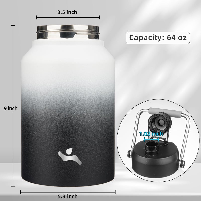 Konokyo Half Gallon Jug with Handle,64 oz Insulated Water Bottle with Carrying Pouch,Double Wall Vacuum Stainless Steel Metal Bottle,Day Night - Image 2