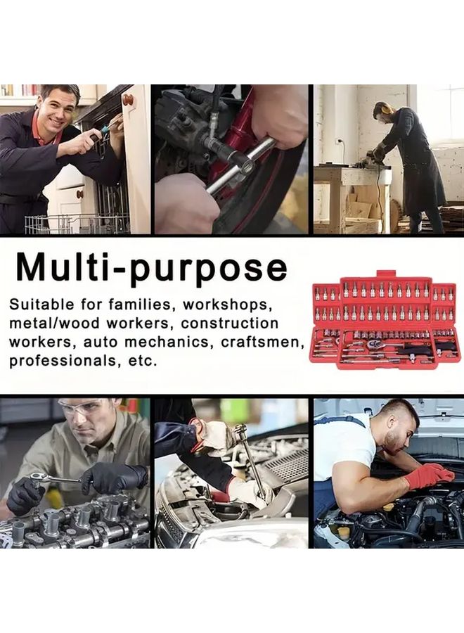 Red 46pcs Car Repair Tool Set Dual Use Home Travel Portable Hex Key Ratchet Socket - Image 4