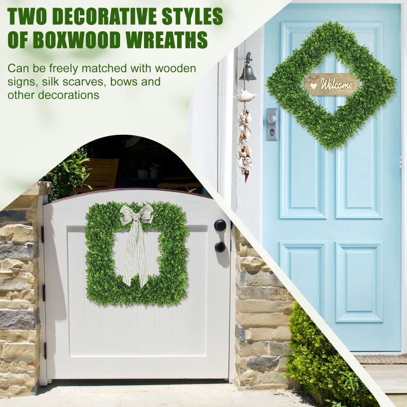 Artgar 22Inch Boxwood Wreath, Spring Wreaths for Front Door, Realistic Green Square Boxwood Wreath for Year-Round Decor, Artificial Summer Wreaths for Wedding Farmhouse Indoor/Outdoor Porch Decor - Image 5