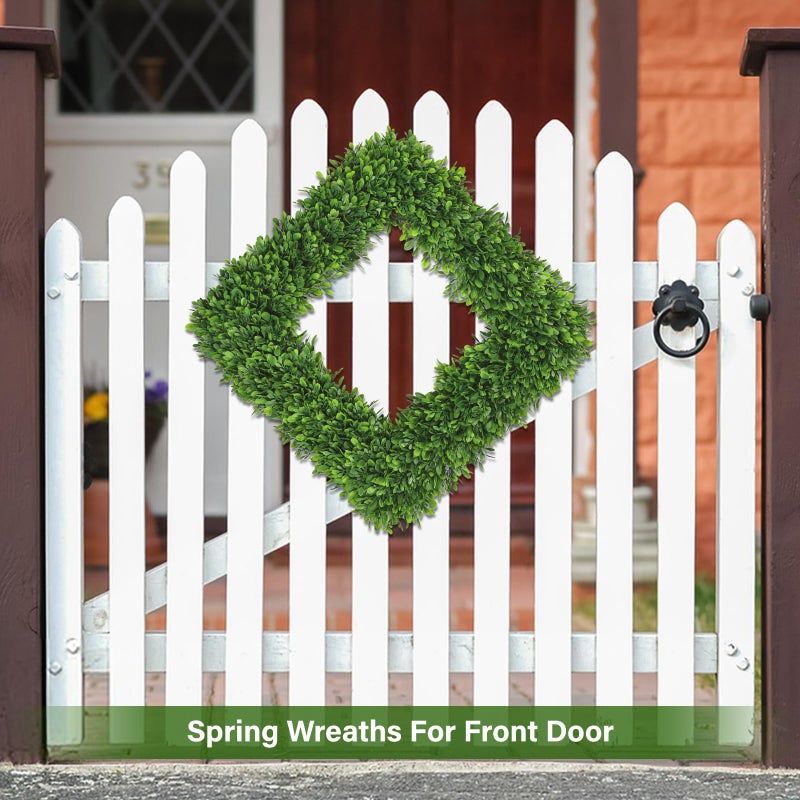 Artgar 22Inch Boxwood Wreath, Spring Wreaths for Front Door, Realistic Green Square Boxwood Wreath for Year-Round Decor, Artificial Summer Wreaths for Wedding Farmhouse Indoor/Outdoor Porch Decor - Image 4