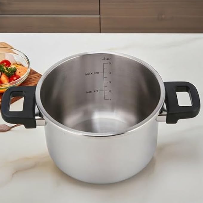 DANUBE HOME ChefS Delight Long Handle Stainless Steel Pressure Cooker  Durable Fast Cooking Pot For Gas  Induction Safe Locking Lid HeavyDuty Kitchen Cookware For Home  Restaurant Use  3L - Image 2