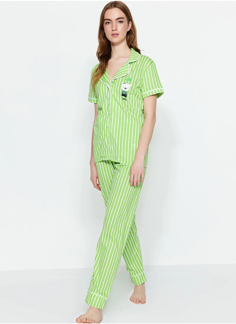 trendyol Embroidered Striped Shirt & Pyjama Shorts Set