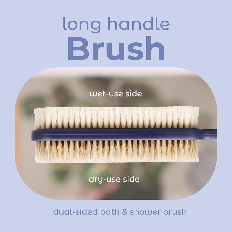 MainBasics Back Scrubber for Shower – Long Handle Dual-Sided Brush for Body Wash & Scrubbing with Exfoliating & Soft Bristles (Ultramarine, Plastic) - Image 2